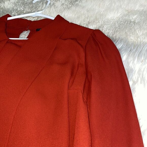 Jieru Top Womens size Small Chiffon long sleeve front Tie Blouse Maroon Preppy - Picture 8 of 10